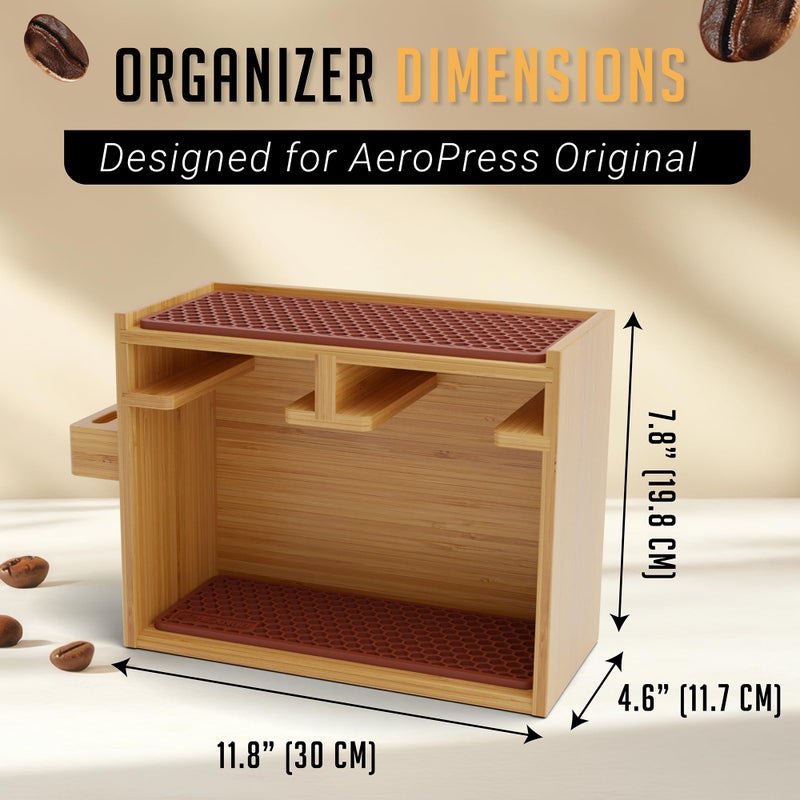 HEXNUB â€“ Bamboo Organizer for AeroPress, Coffee Caddy Station Holds AeroPress Coffee Maker, Accessories, Filters, Cups, Stand includes Dripper Mats (Brown) - Image 3
